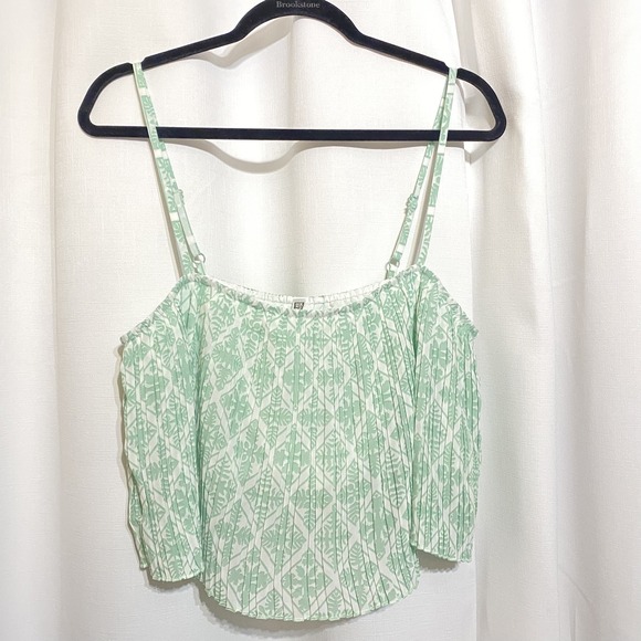 hawaiis finest Tops - Hawaii's Finest Hawaiian Quilt Print Spaghetti Strap Crop Top XL Green White